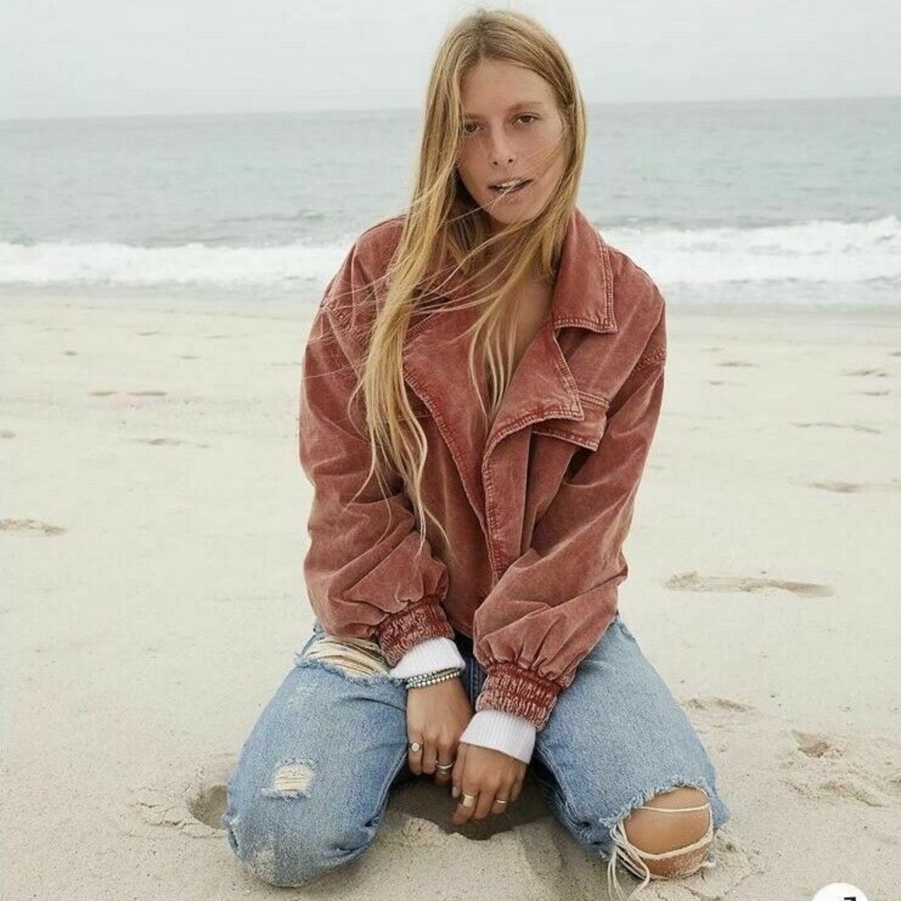 We The Free Sure Thing Corduroy Slouchy Crimson Red Bomber Cropped Jacket XS